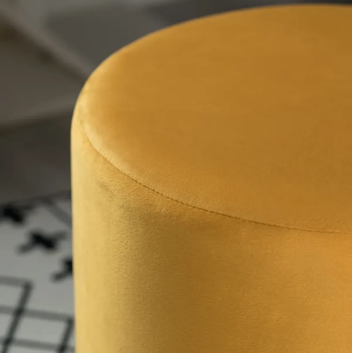 Modern Round Velvet Fabric Standard Ottoman Stool with Gold Base, Dark Green