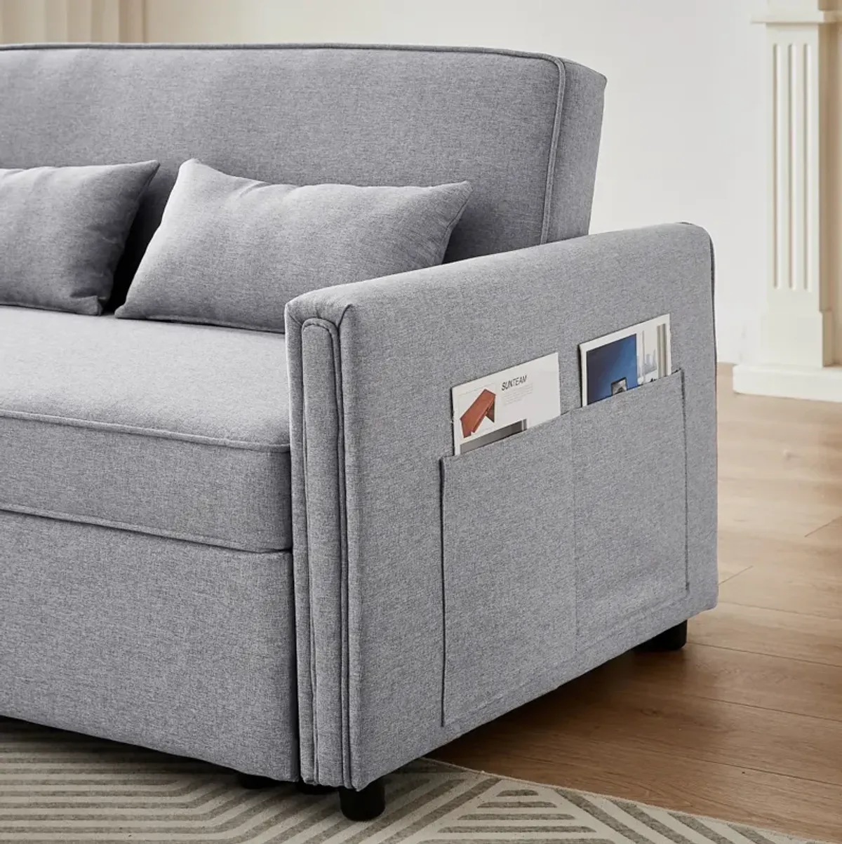 Linen Loveseat Sleeper with Pull-Out Bed & Pillows