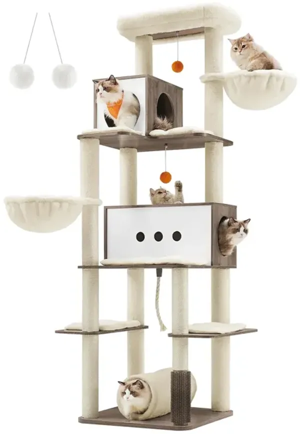 77.5-Inch Tall Modern Cat Tree Sleek Design & Multi-Level Cat Tower