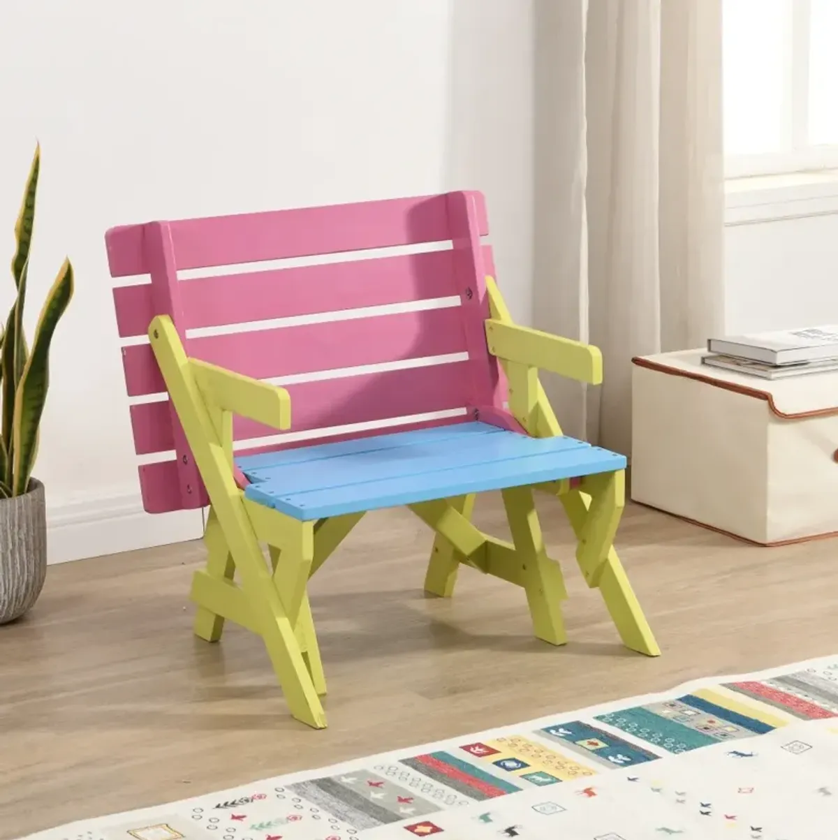 KID'S MULTI-FUNCTIONAL ARM CHAIR,TABLE+ 2 BENCHES (All-in-one)