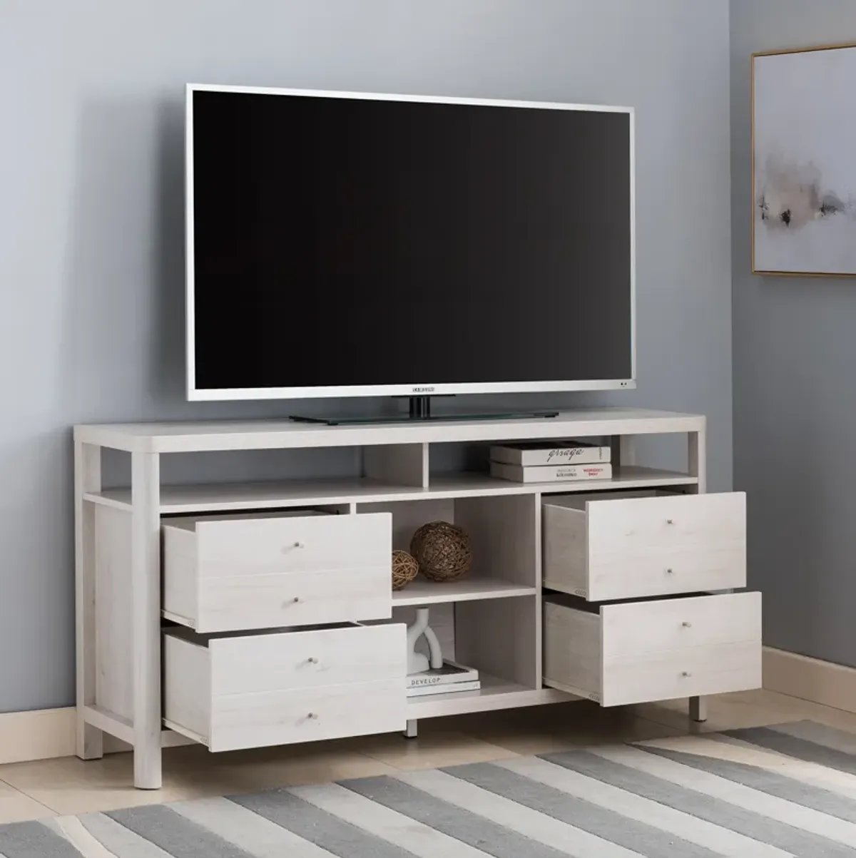 White Oak TV Stand Buffet with 8 Drawers and 2 Center Shelves