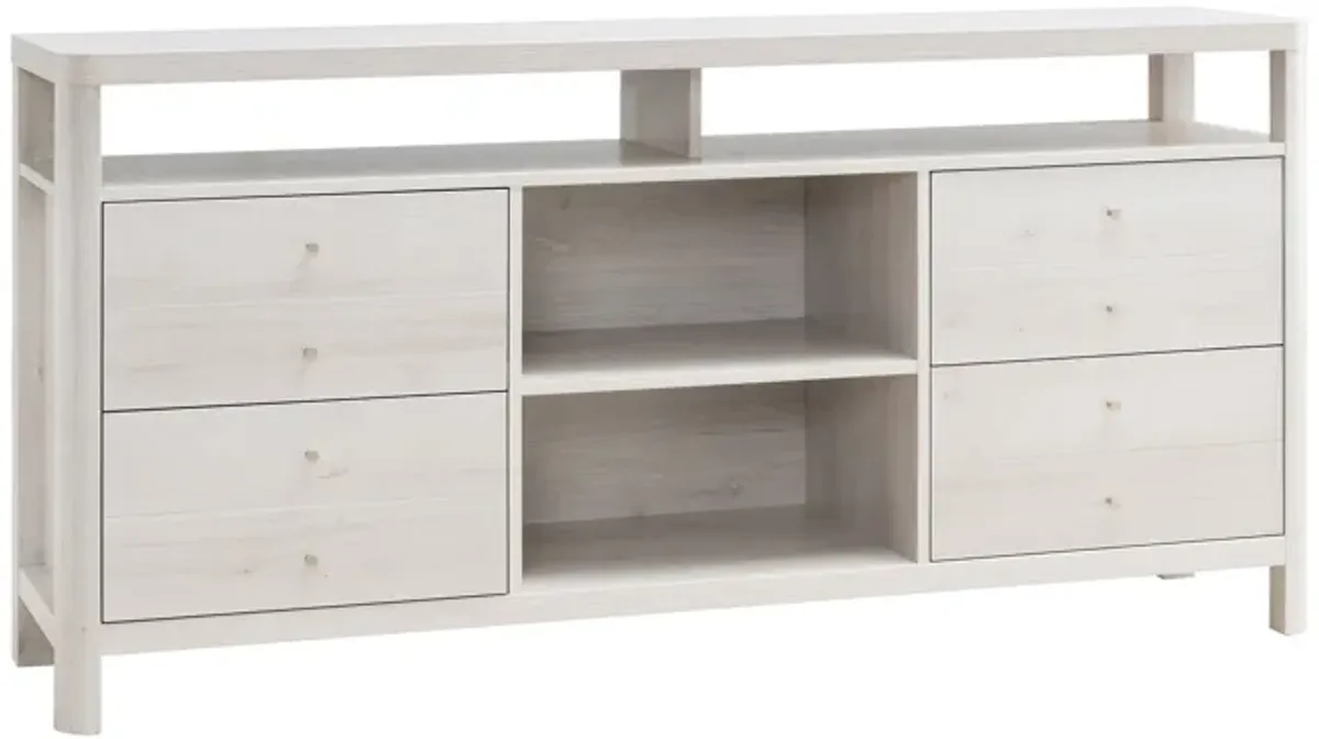 White Oak TV Stand Buffet with 8 Drawers and 2 Center Shelves