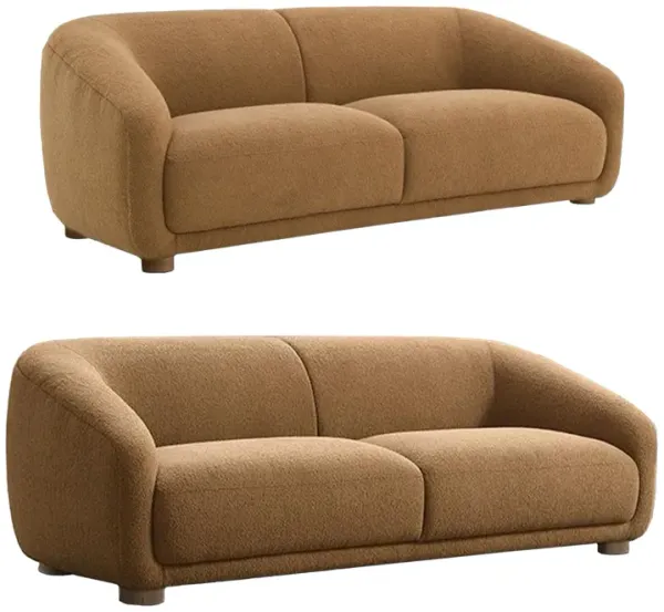 Oliver 2pc Sofa and Loveseat Set, Round Sloped Arms, Soft Brown Boucle - Benzara