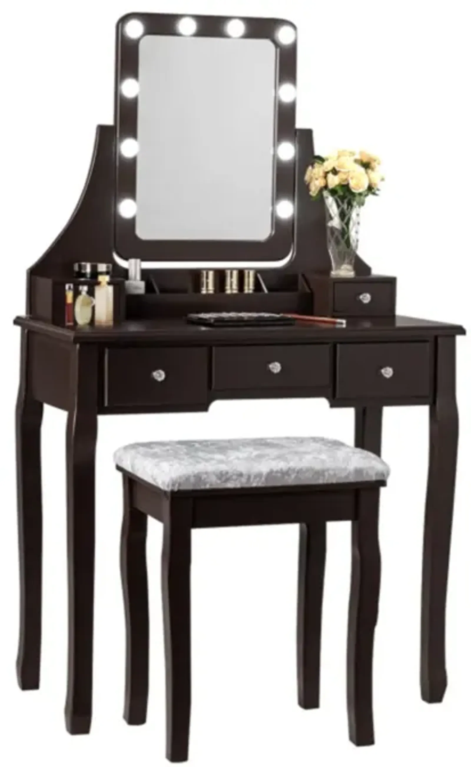 Hivvago Vanity Dressing Table Set with 10 Dimmable Bulbs and Cushioned Stool