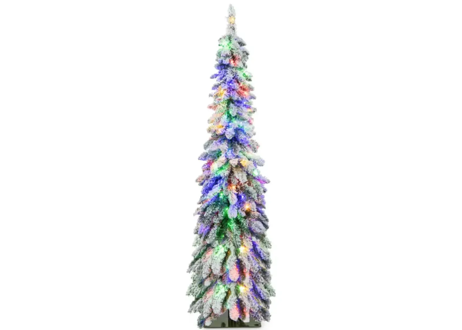 Hivvago 4/5/6 Feet Pre-Lit Artificial Christmas Tree Snow-Flocked Slim Pencil Xmas Decor