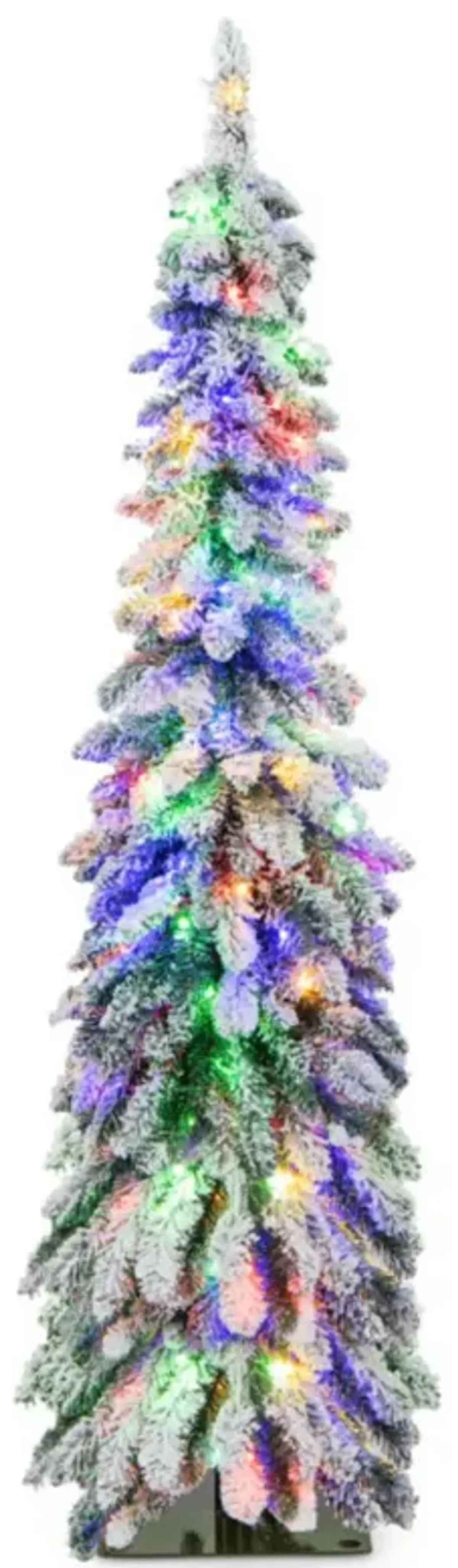 Hivvago 4/5/6 Feet Pre-Lit Artificial Christmas Tree Snow-Flocked Slim Pencil Xmas Decor