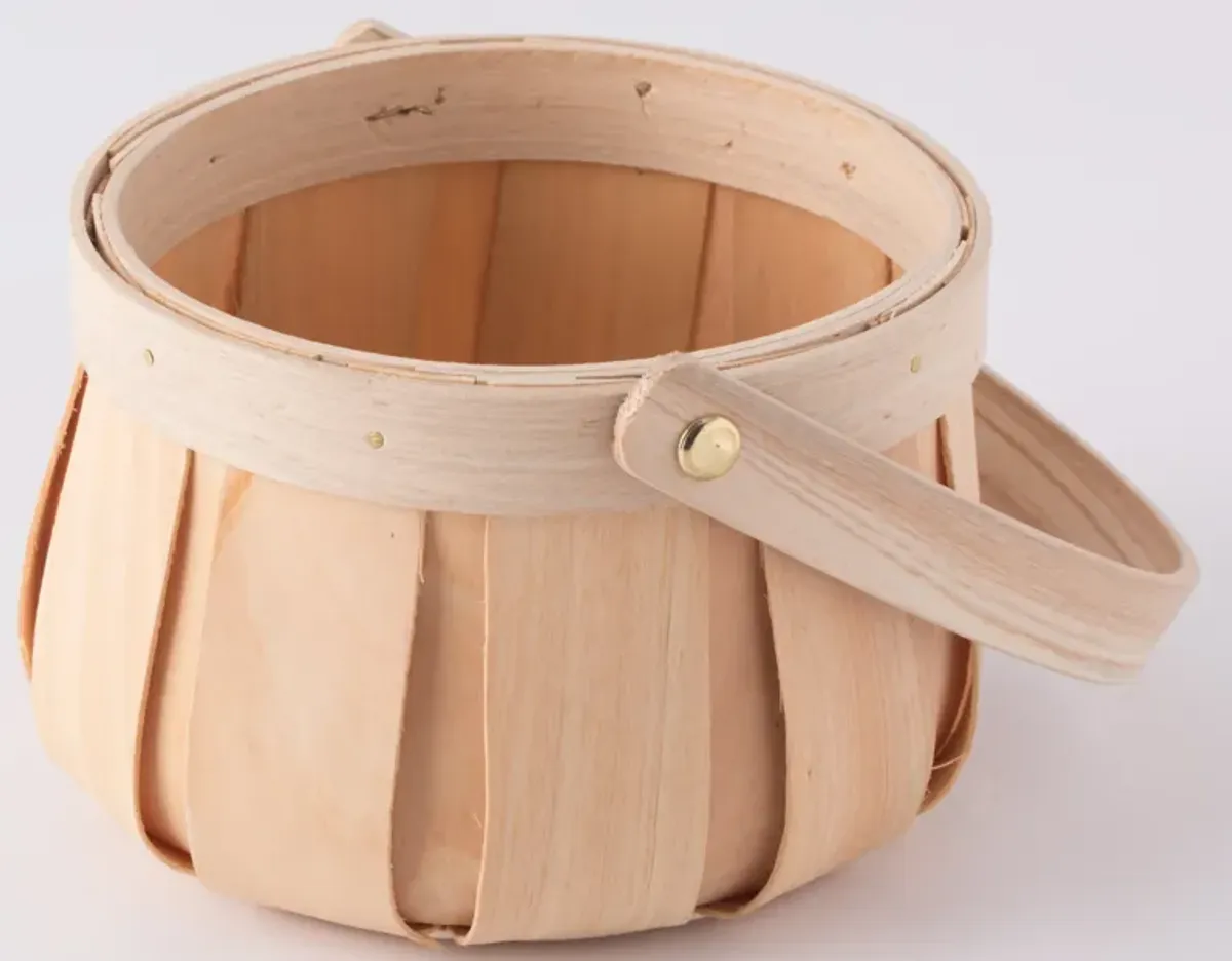 Small Round Natural Woodchip Wooden Decorative Storage Basket with Handle