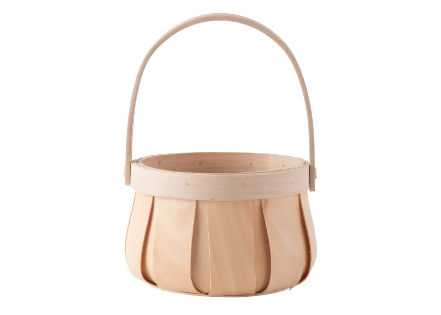 Small Round Natural Woodchip Wooden Decorative Storage Basket with Handle