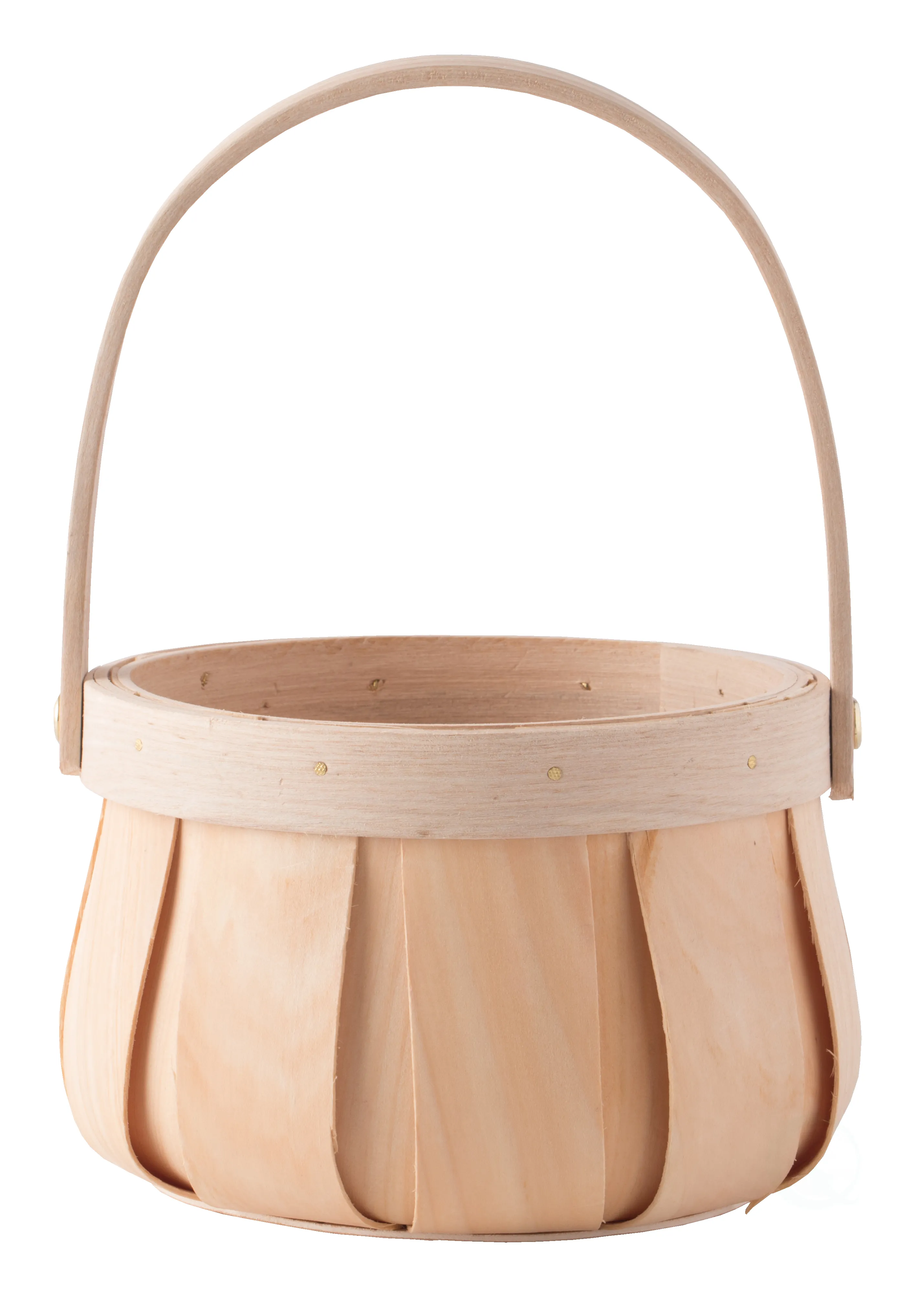 Small Round Natural Woodchip Wooden Decorative Storage Basket with Handle