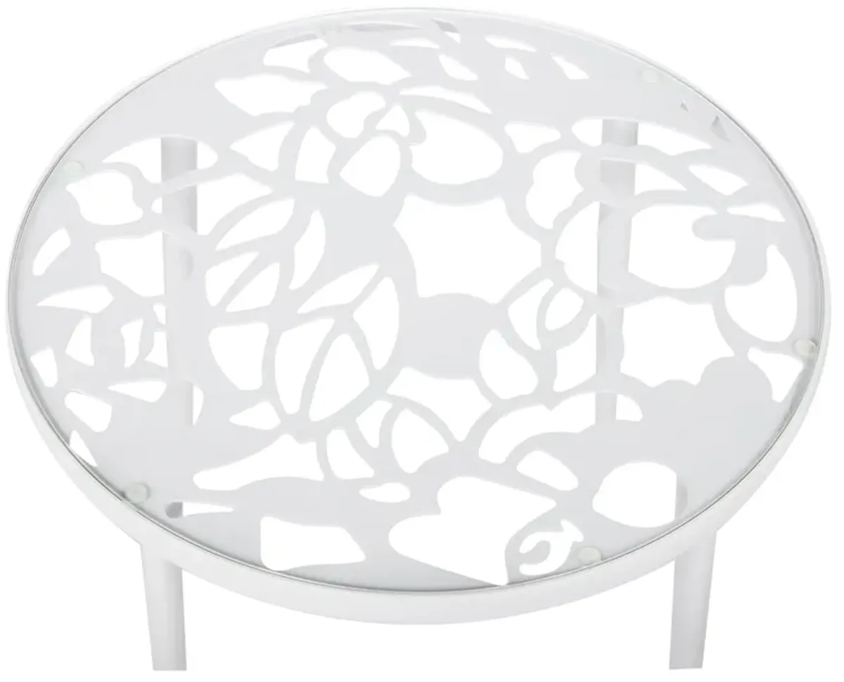 LeisureMod Devon Tree Design Glass Top Aluminum Base Outdoor End Table