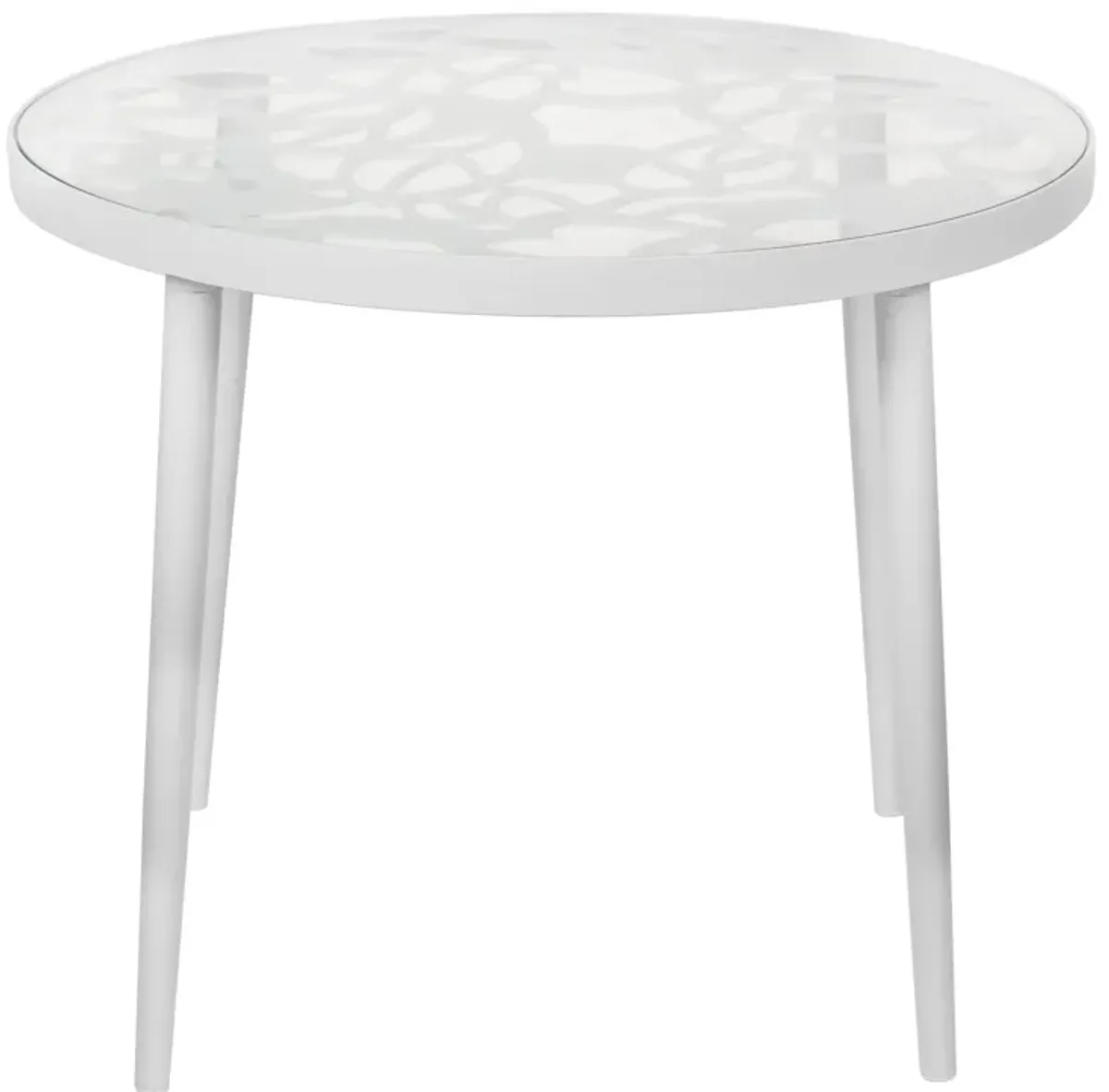 LeisureMod Devon Tree Design Glass Top Aluminum Base Outdoor End Table