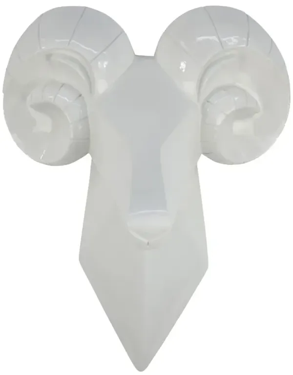 Ellena Ram Head Wall Decor, Modern Glossy White Resin Frame, 15 Inch - Benzara