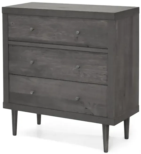 Raya Tall Dresser Chest, 3 Drawers and Rubberwood Legs, Modern Gray - Benzara