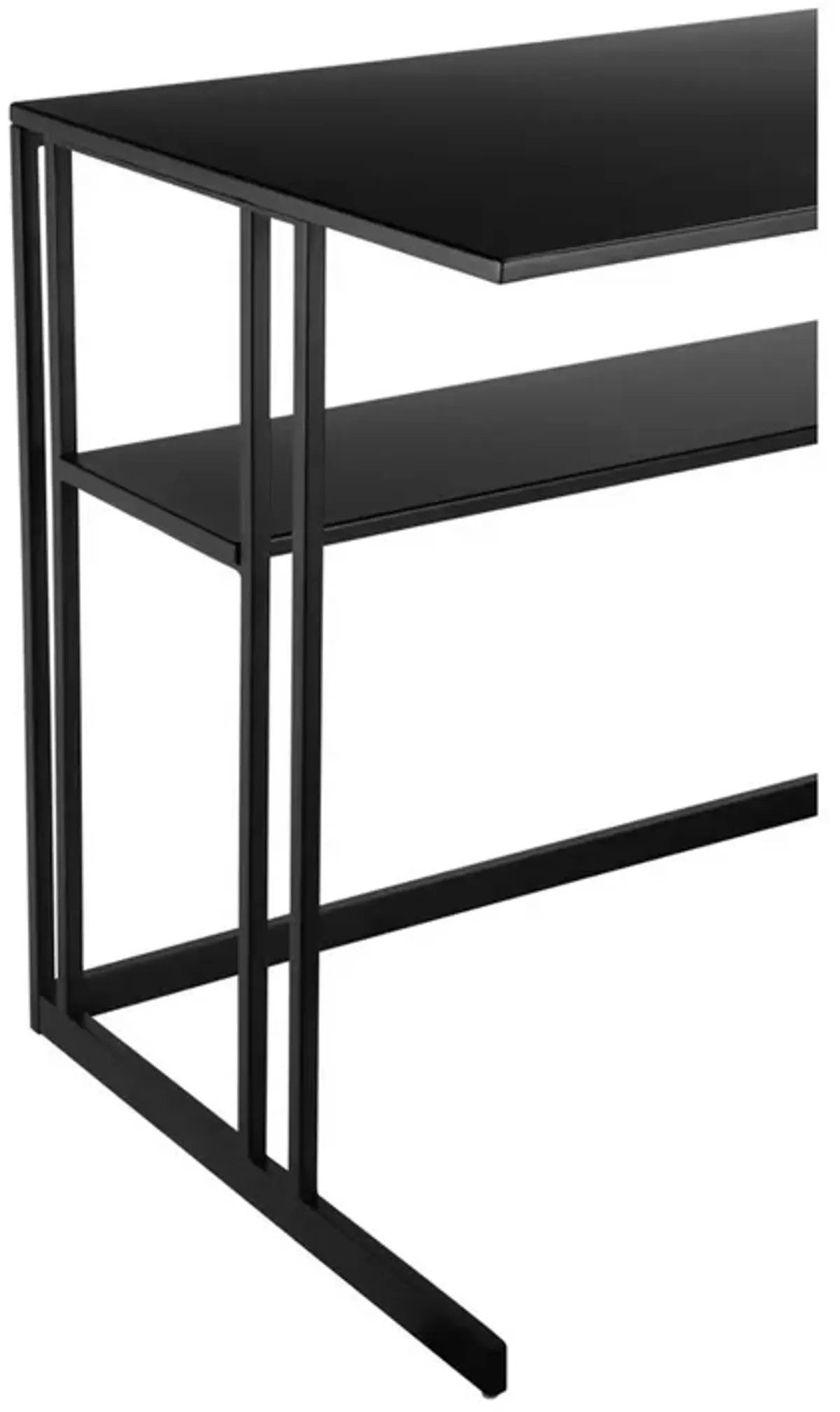 Femi 47 Inch Office Desk with Shelf, Open Steel Base, Modern Black Finish - Benzara