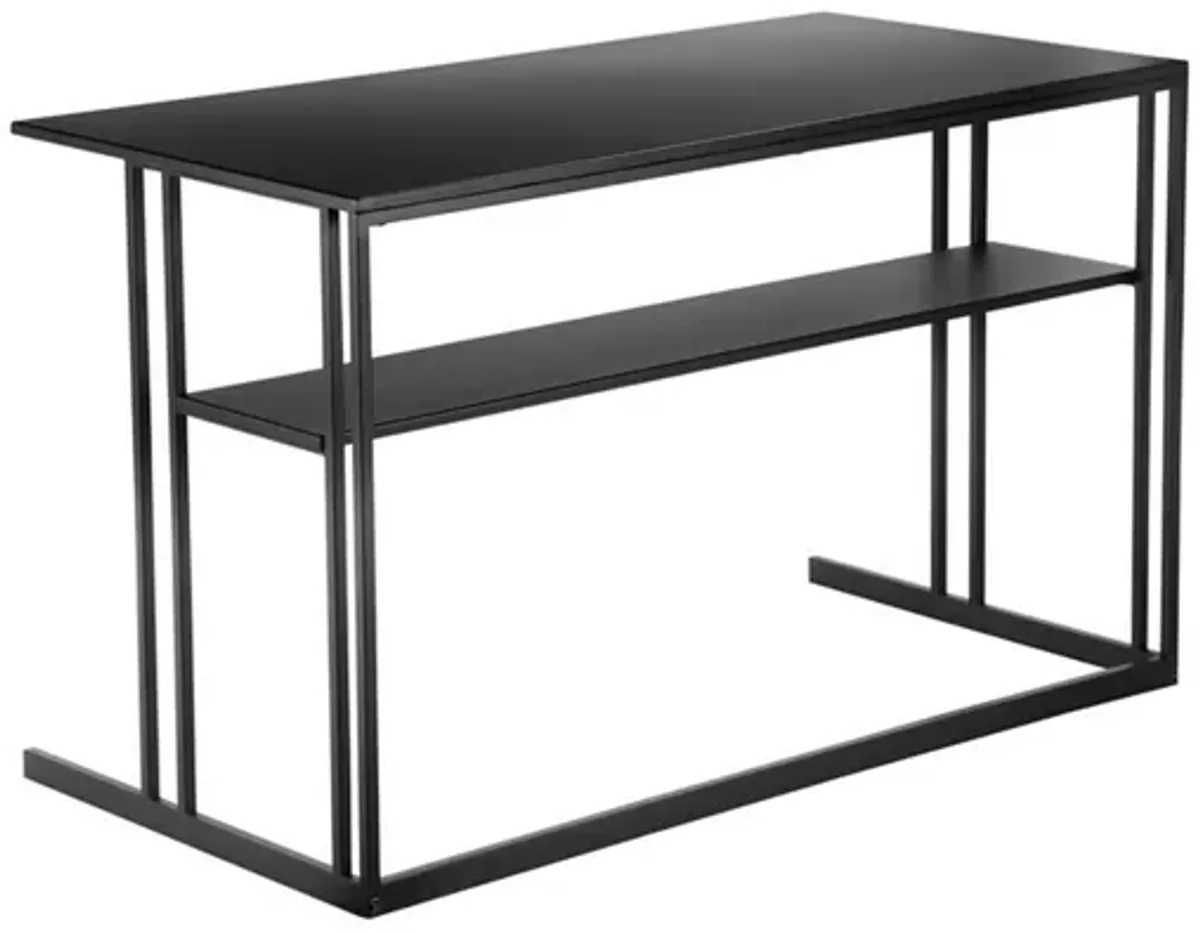 Femi 47 Inch Office Desk with Shelf, Open Steel Base, Modern Black Finish - Benzara