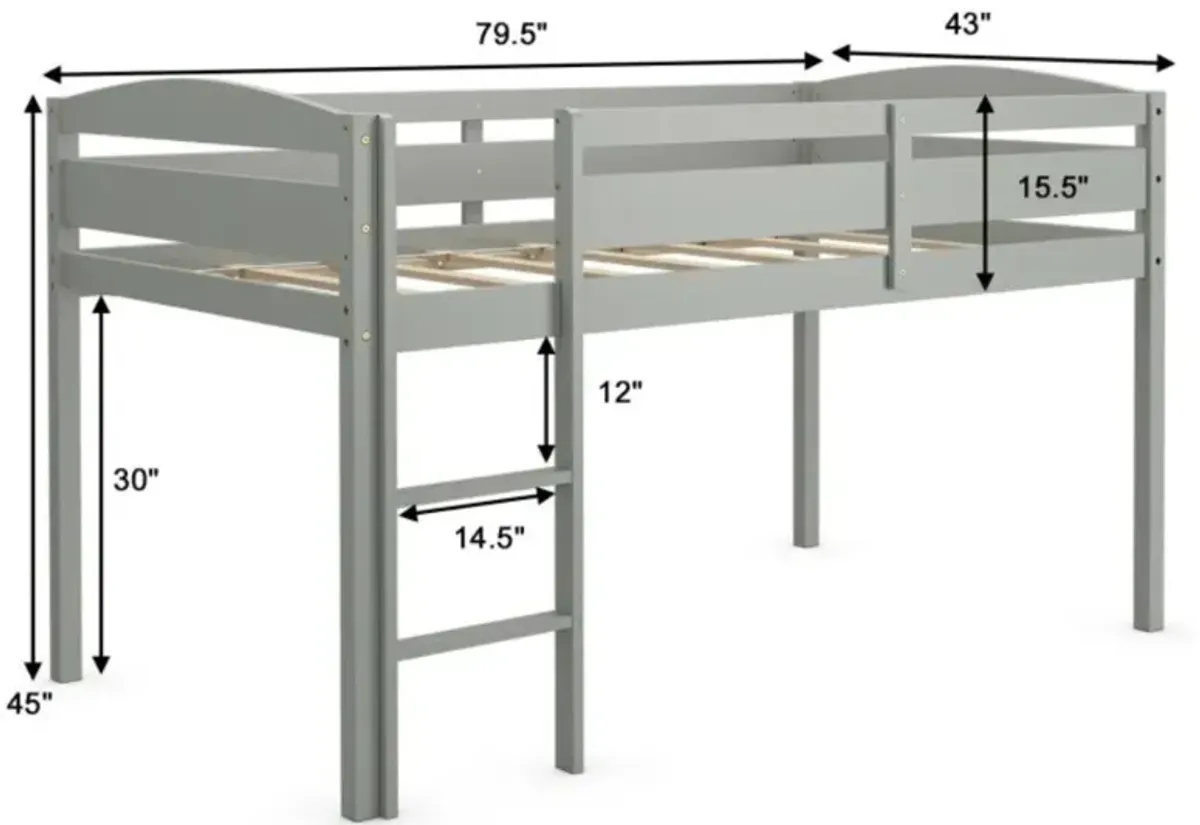 Hivvago Wooden Twin Low Loft Bunk Bed with Guard Rail and Ladder