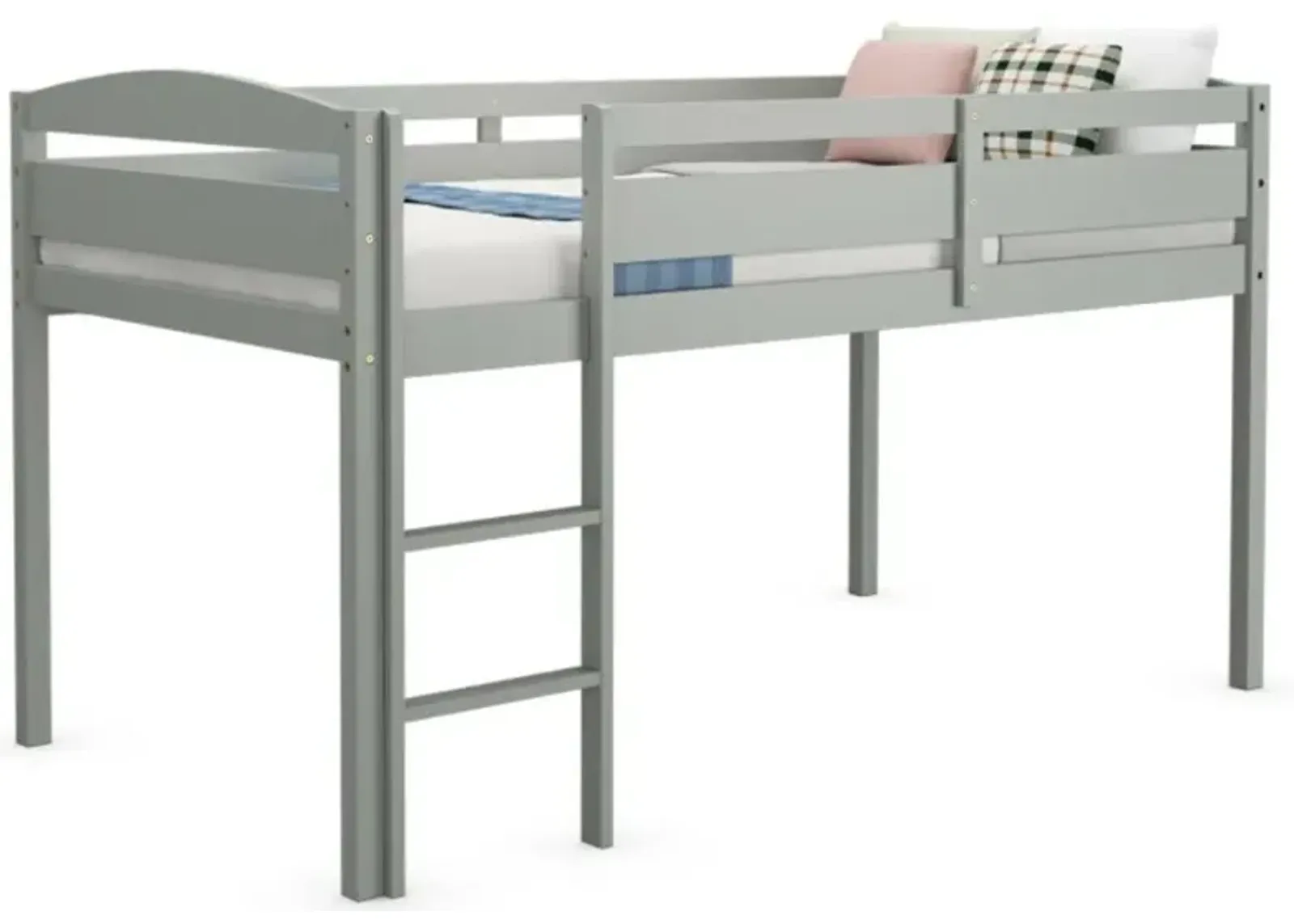 Hivvago Wooden Twin Low Loft Bunk Bed with Guard Rail and Ladder