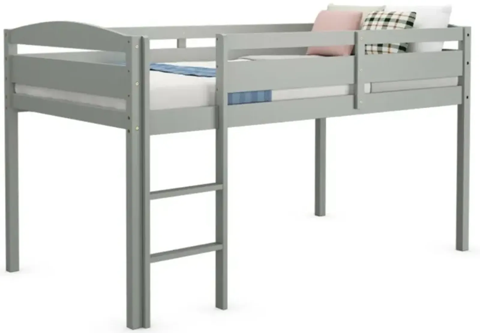 Hivvago Wooden Twin Low Loft Bunk Bed with Guard Rail and Ladder