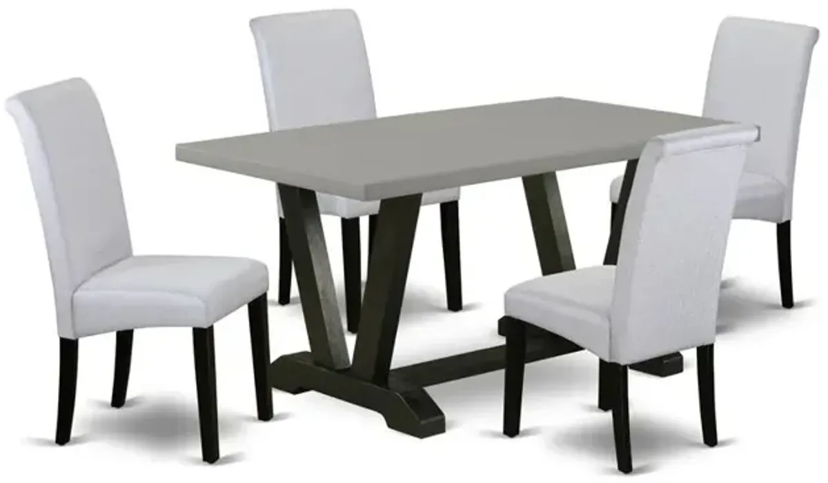 East West Furniture V696BA105-5 5-Pc Dinette Room Set - 4 Parson Dining Room Chairs and 1 Modern Rectangular Cement Dining Table with High Roll Chair Back - Wire Brushed Black Finish
