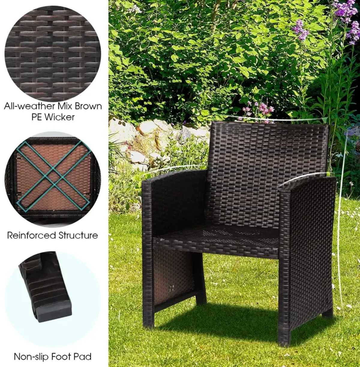 3 Pieces Patio Wicker Furniture Set with Storage Table and Protective Cover