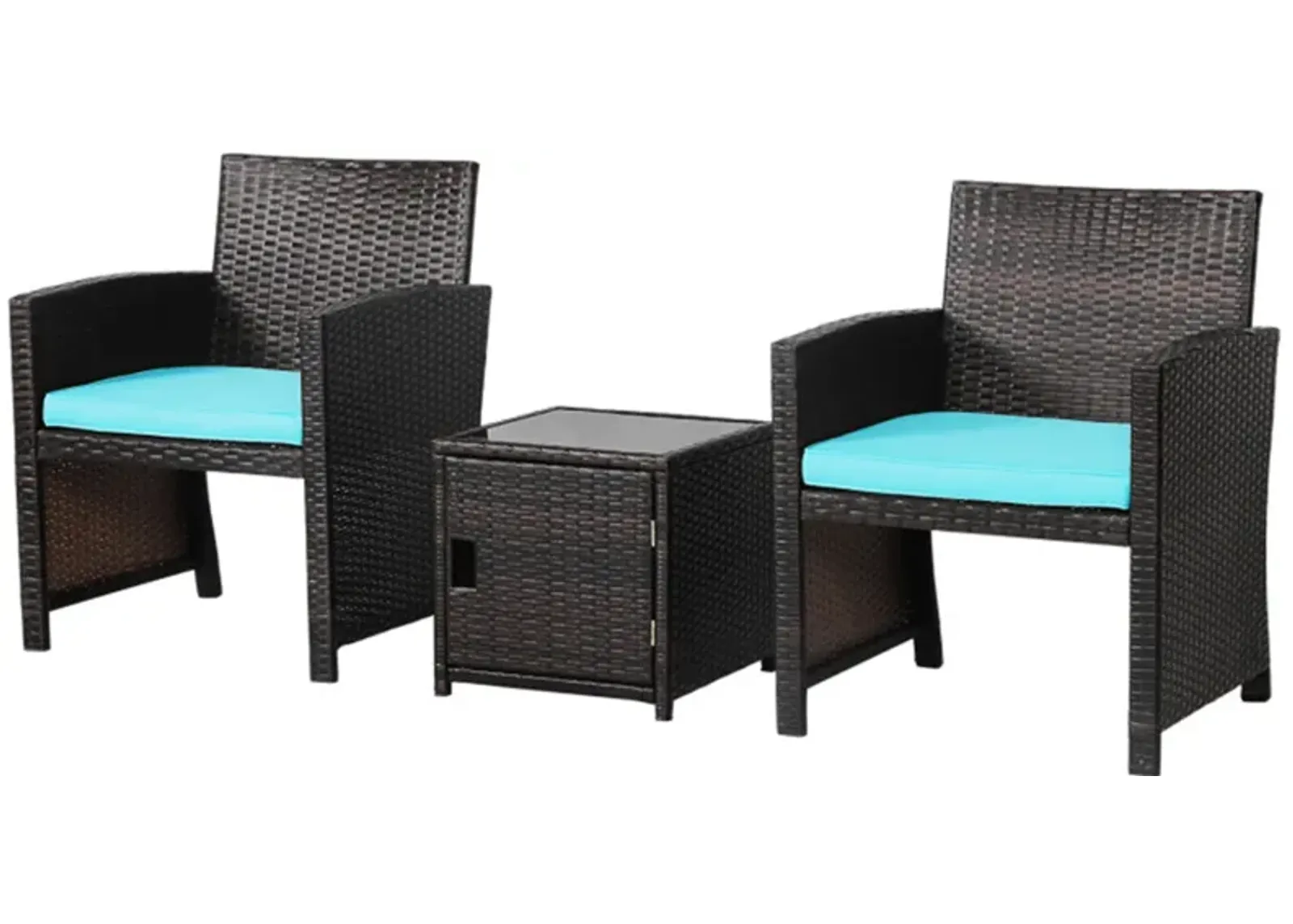 3 Pieces Patio Wicker Furniture Set with Storage Table and Protective Cover