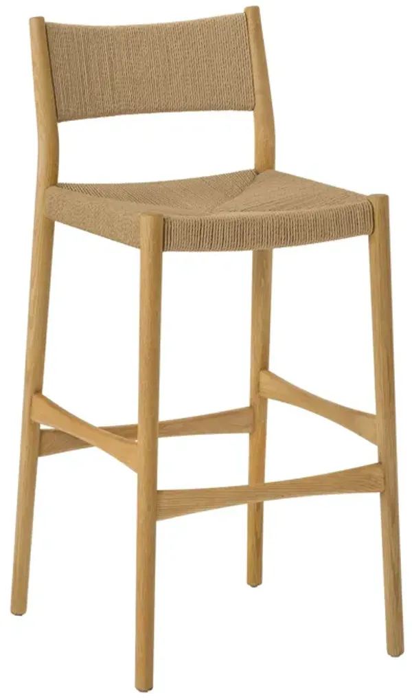 Rie Barstool Chair, Danish Inspired Panel Backrest, Brown Woven Paper Cord - Benzara