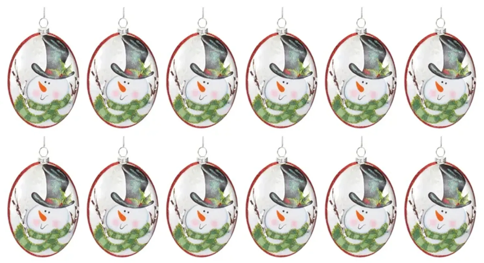 Glass Snowman Disc Ornament (Set of 12) – Decorative Snowman Ornaments for Christmas Tree and Seasonal Decor