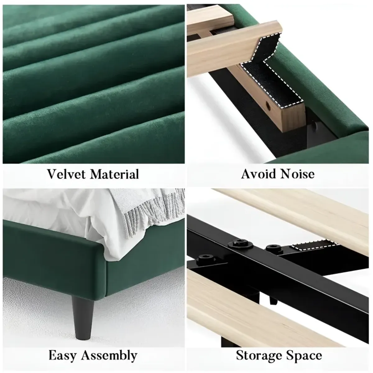 Velvet Upholstered Platform Bed Frame with Headboard