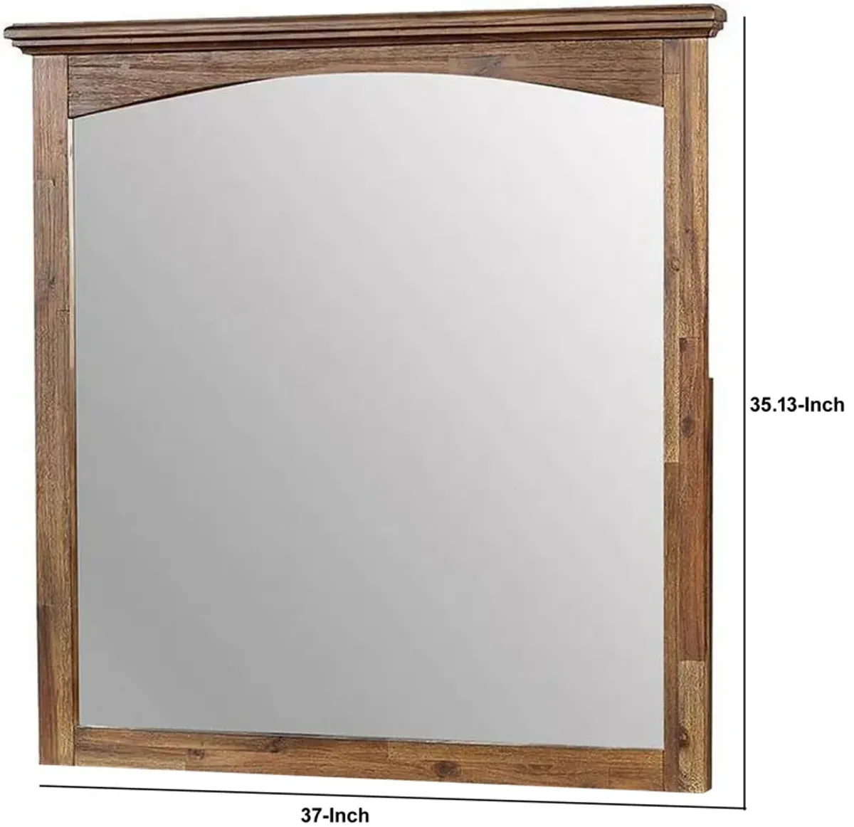 37 Inch Transitional Style Wooden Frame Mirror, Dark Oak - Benzara