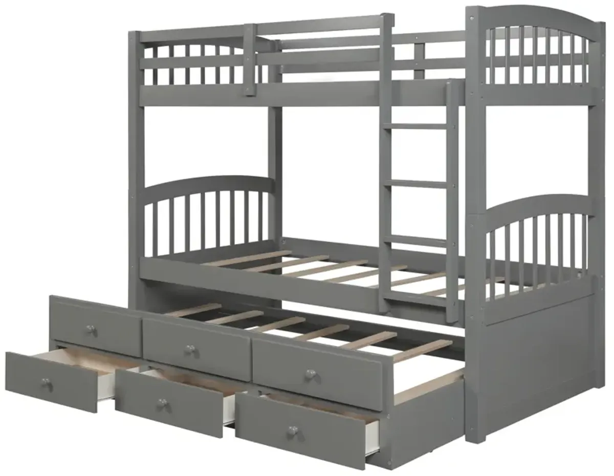 Twin Bunk Bed With Ladder, Safety Rail, Twin Trundle Bed With 3 Drawers For Teens Bedroom