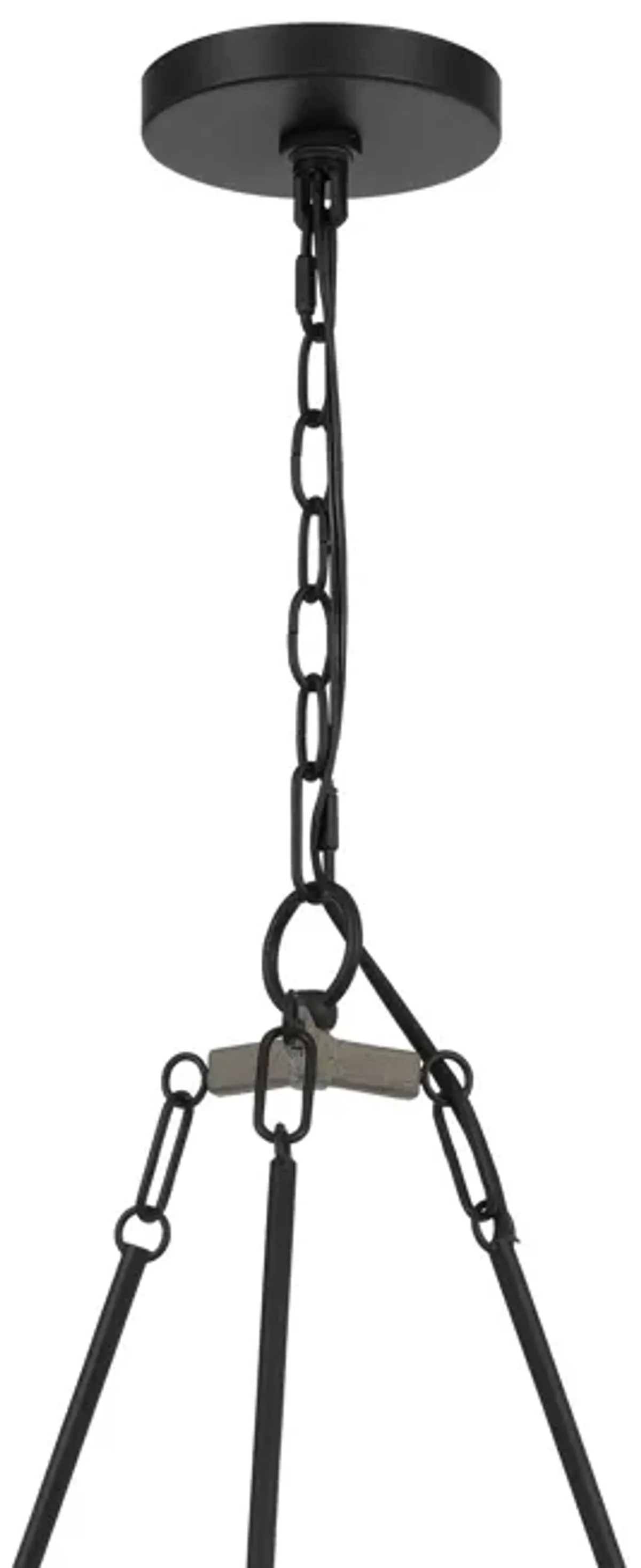 Stomy 23 Inch Chandelier, Brown Wood Wheel Design, Black Metal Chain - Benzara