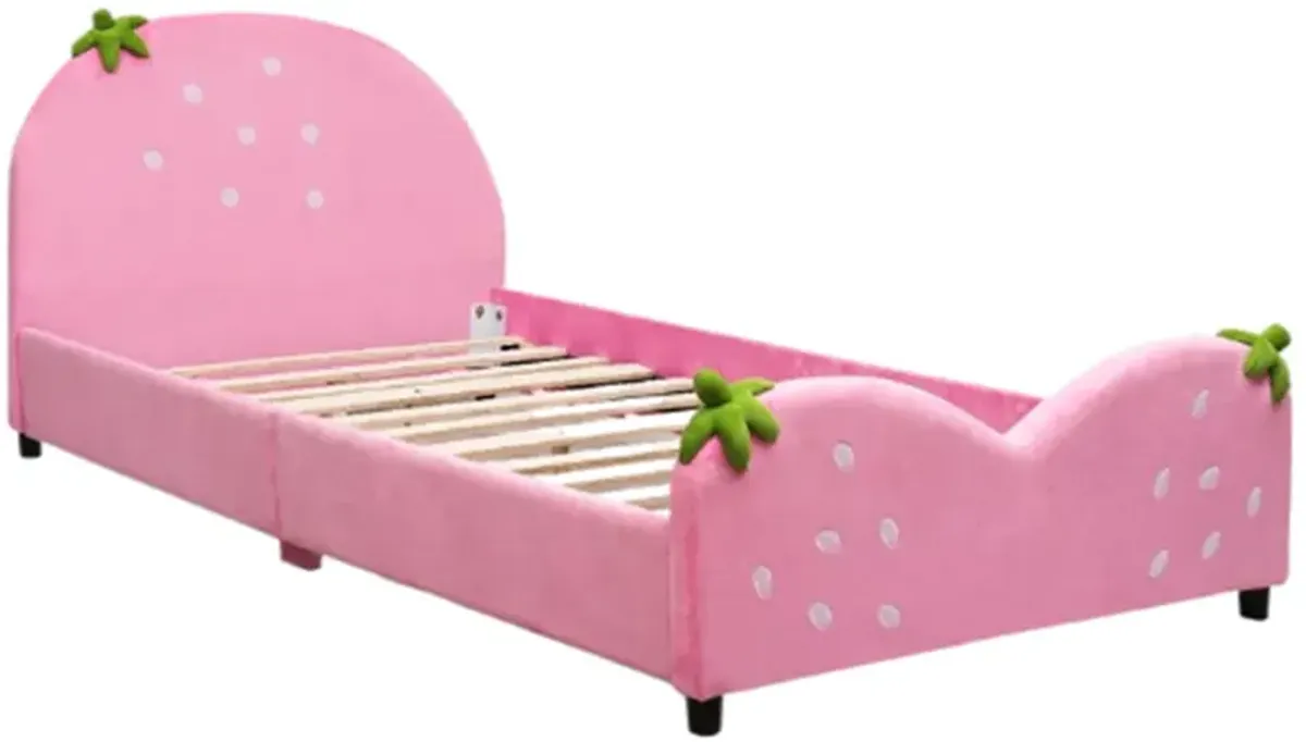 Kids Children Upholstered Berry Pattern Toddler Bed