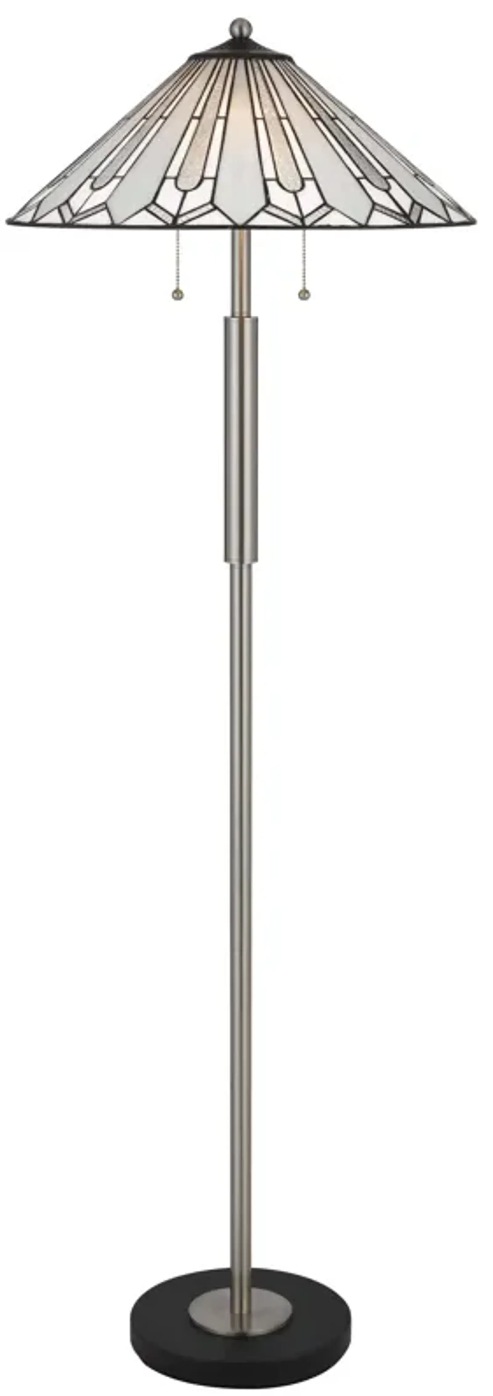 Kio 61 Inch Floor Lamp, Modern Tiffany Style Stained Glass, Silver Metal - Benzara