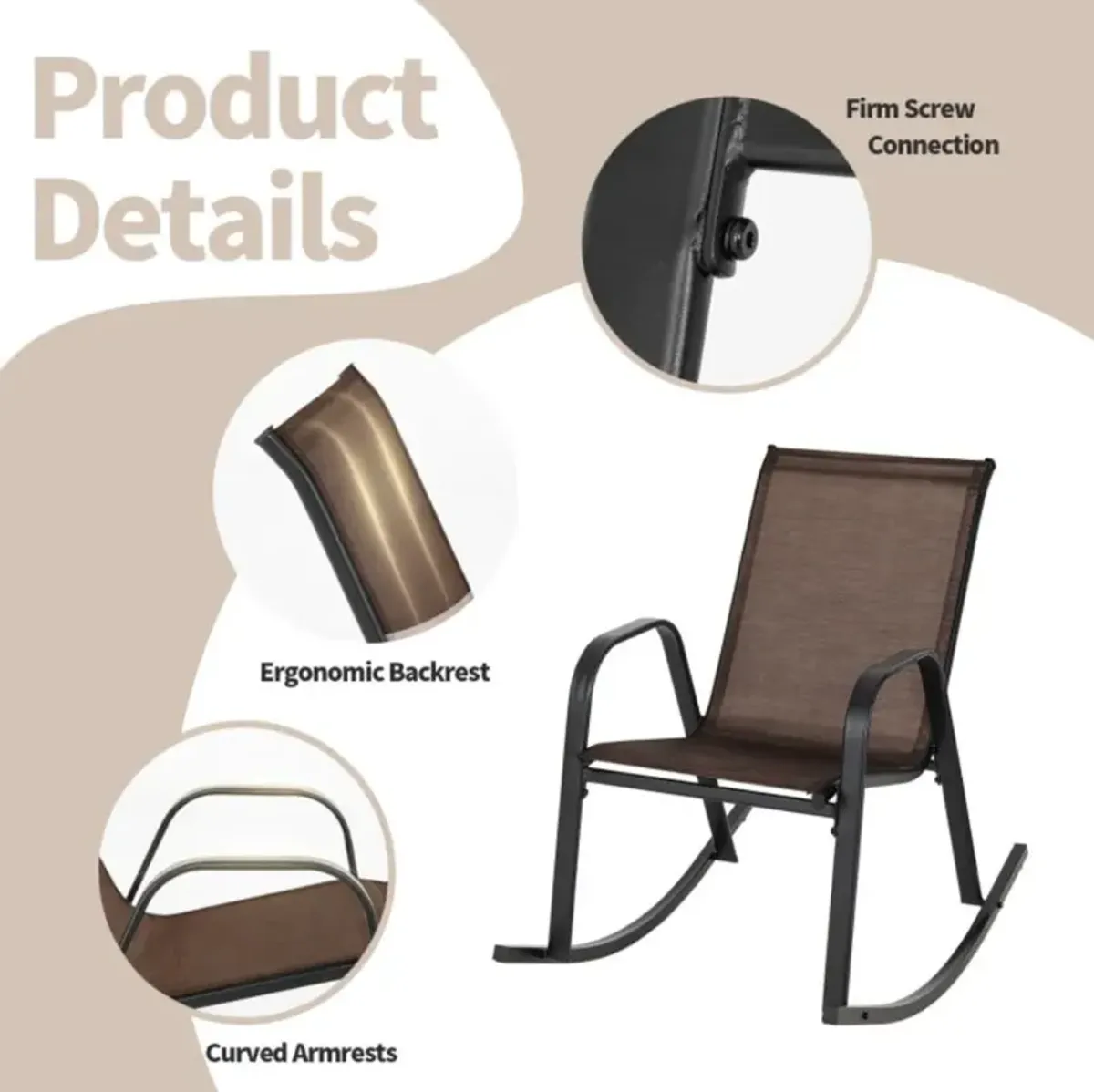 Hivvago Set of 2 Metal Patio Rocking Chair with Breathable Seat Fabric