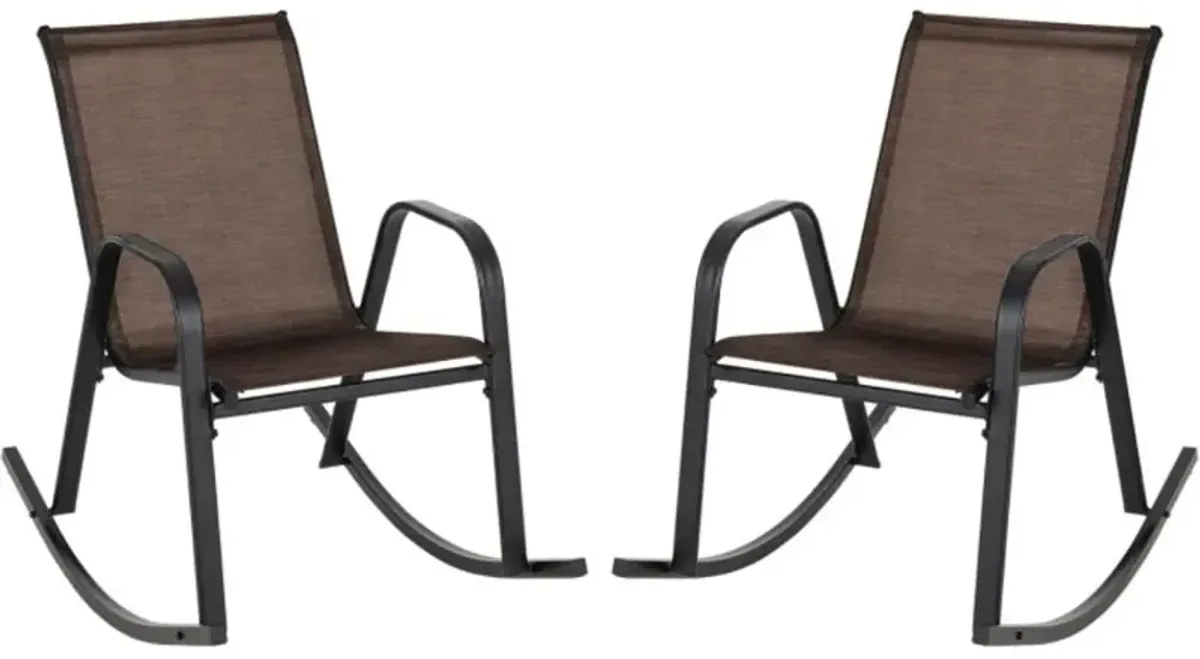 Hivvago Set of 2 Metal Patio Rocking Chair with Breathable Seat Fabric