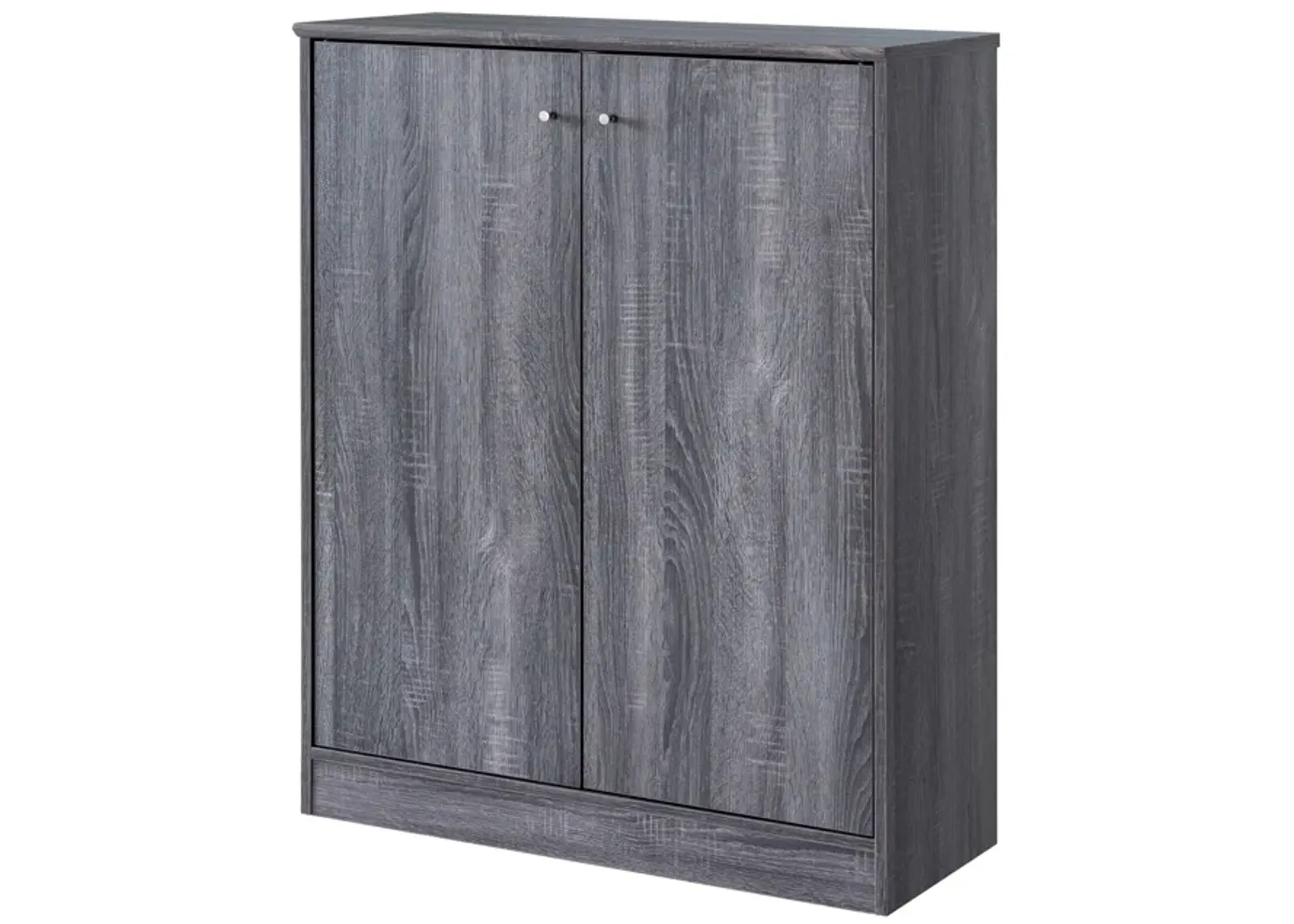 41 Inch Distressed Wooden Shoe Cabinet with 2 Drawers, Gray-Benzara