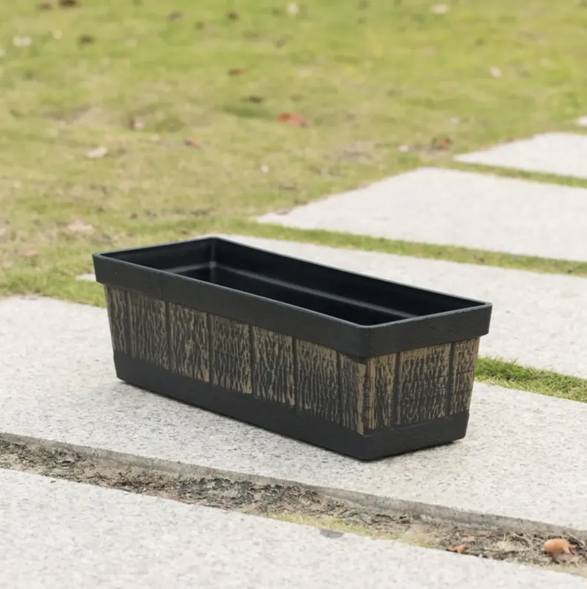 Outdoor and Indoor Rectangle Trough Plastic Planter Box, Vegetables or Flower Planting Pot, Brown Small