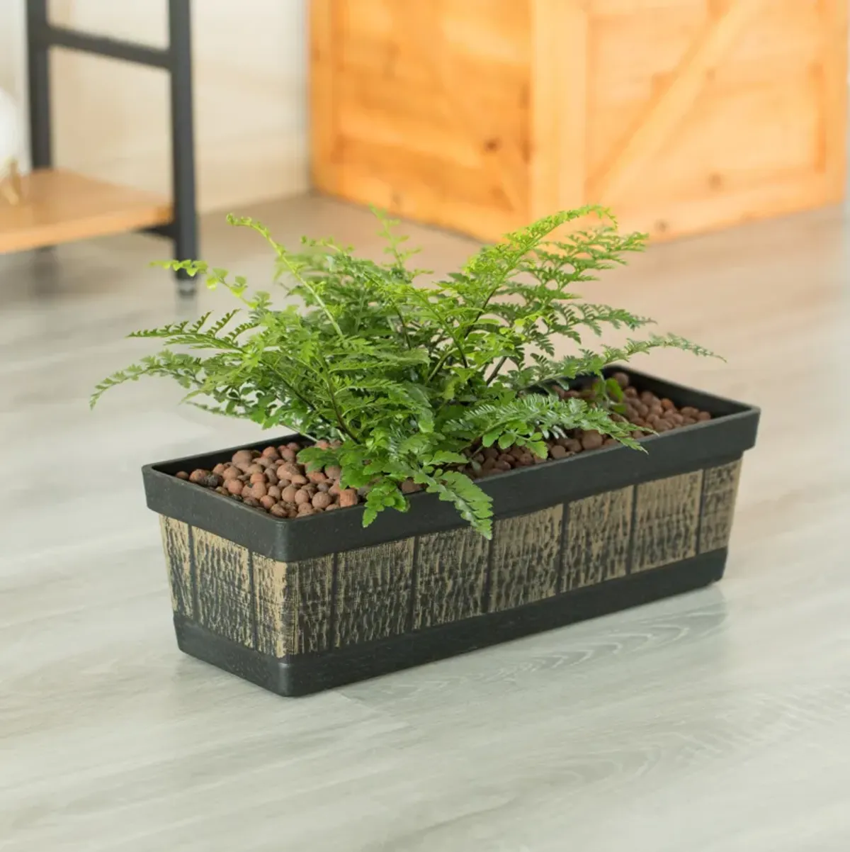 Outdoor and Indoor Rectangle Trough Plastic Planter Box, Vegetables or Flower Planting Pot, Brown Small