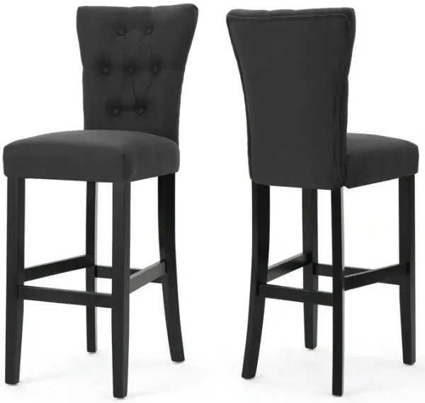 Arine Barstool Chair Set of 2, Rubberwood, Light Gray Button Tufted - Benzara