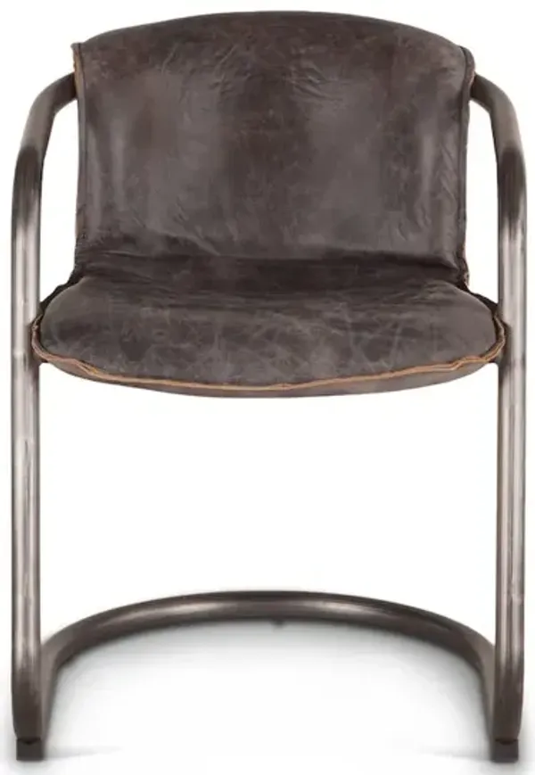 World Interiors Chiavari Distressed Antique Ebony Leather Dining Chairs - Set Of 2