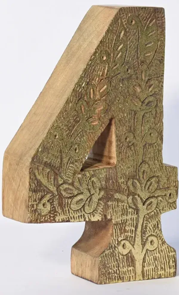 Vintage Natural Gold Handmade Eco-Friendly "4" Numeric Number For Wall Mount & Table Top Décor