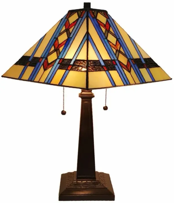 Hivvago 22" Dark Brown Metal Two Light Candlestick Table Lamp With Blue Empire Shade