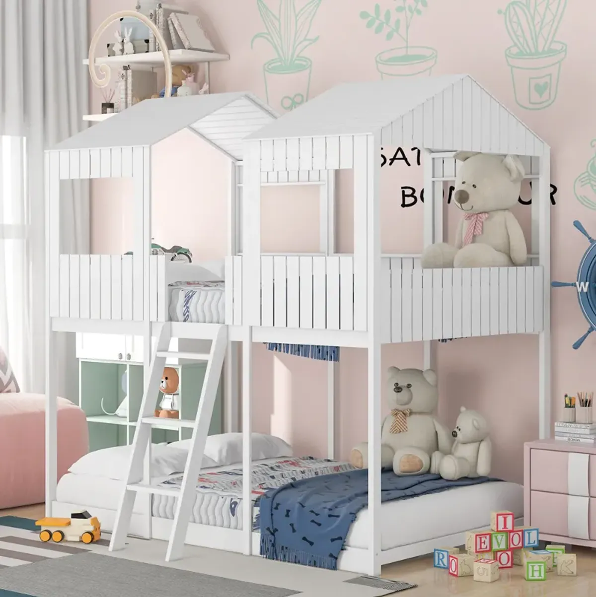 Merax Bunk Bed with Roof and Ladder