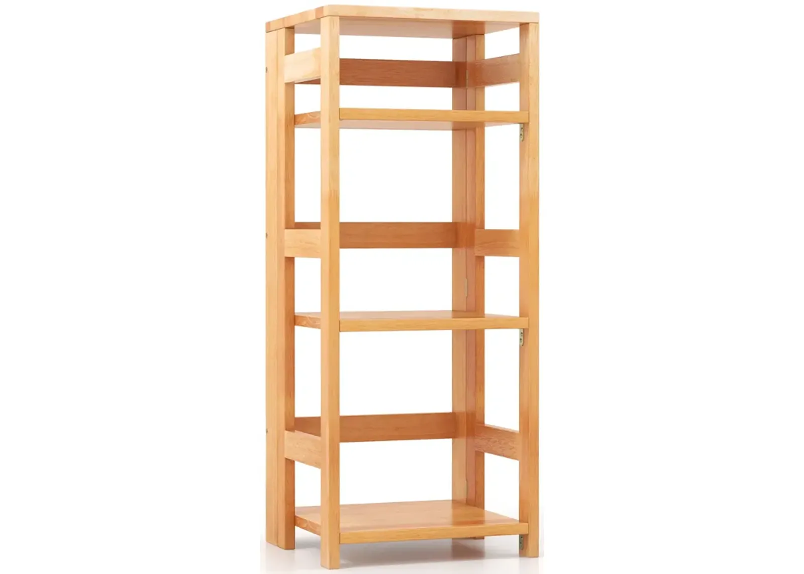 4-Tier Bookshelf Rubber Wood Bookcase with Side Fences for Living Room