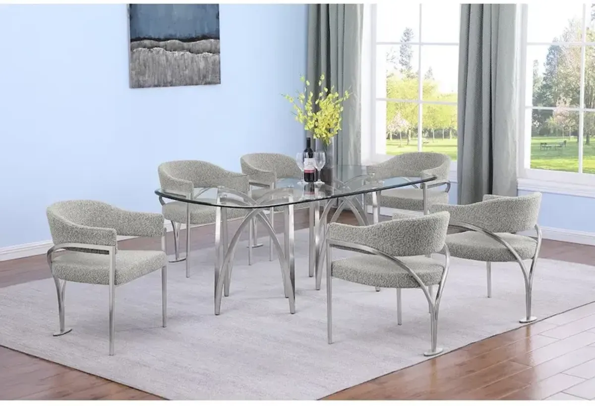 Best Quality Furniture 7Pc Tempered Glass Dining Table Set 6 Rich Gray Matte Silver Side Chairs