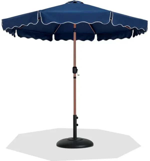 Meridian Furniture Amalfi Navy With Cream Piping / Matte Black Metal Patio Umbrella with Base Sets