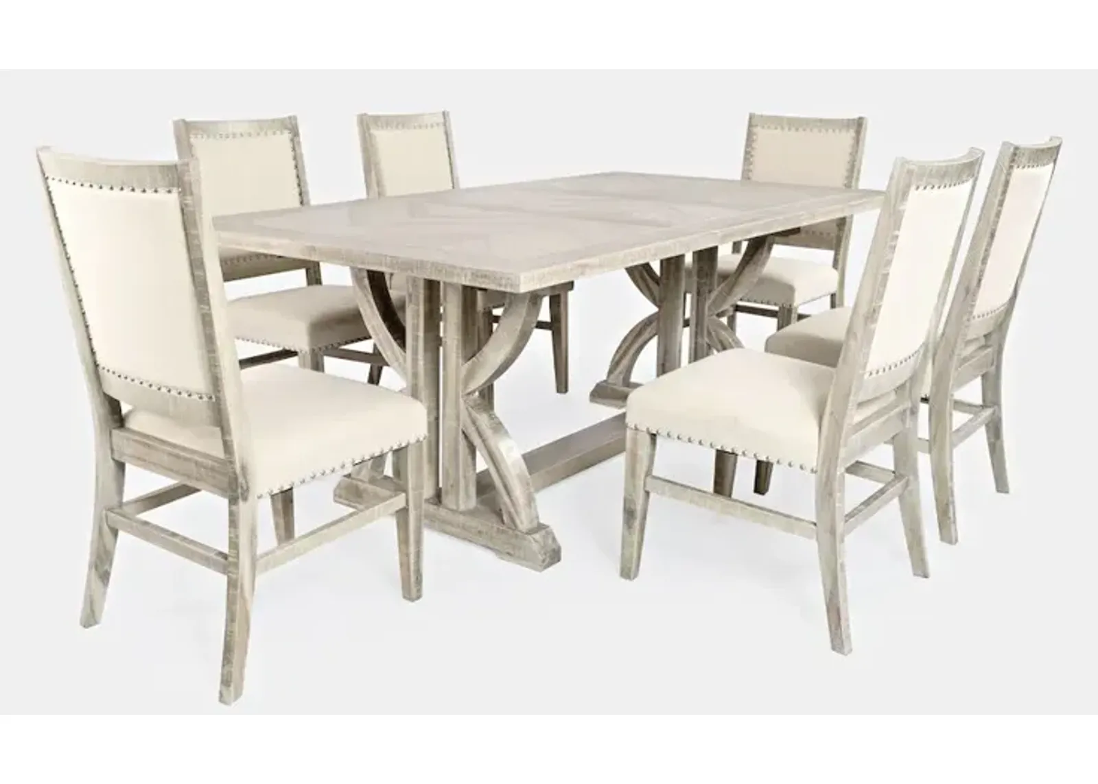 Jofran Fairview Mid-Century Distressed 78 Seven-Piece Upholstered Dining Set