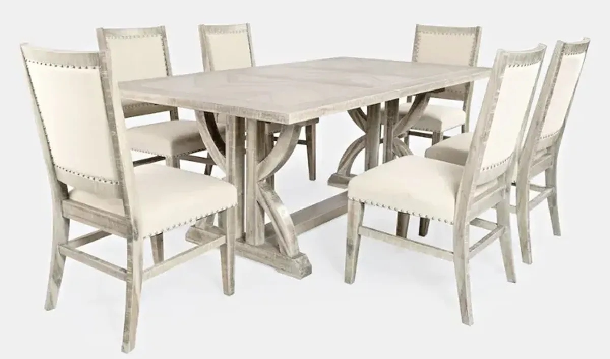 Jofran Fairview Mid-Century Distressed 78 Seven-Piece Upholstered Dining Set