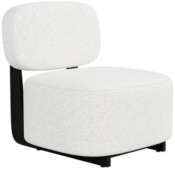 BELLEZE Modern Sherpa Accent Chair with Rubber Wood Base, Upholstered Boucl¨¦ Lounge Chair, Low-Profile Single Sofa Chair with Flat Backrest, Cozy Living Room or Bedroom Chair, White