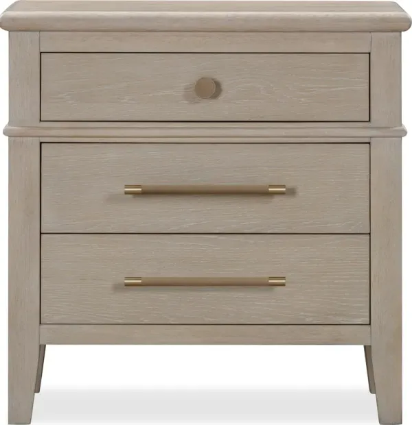 Camden Three Drawer Oak Wood Nightstand in Chai